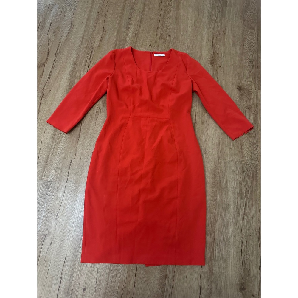 SFIZIO Womens Dress US 12 XXL Red Sheath Midi 3/4 Sleeve Made in Italy